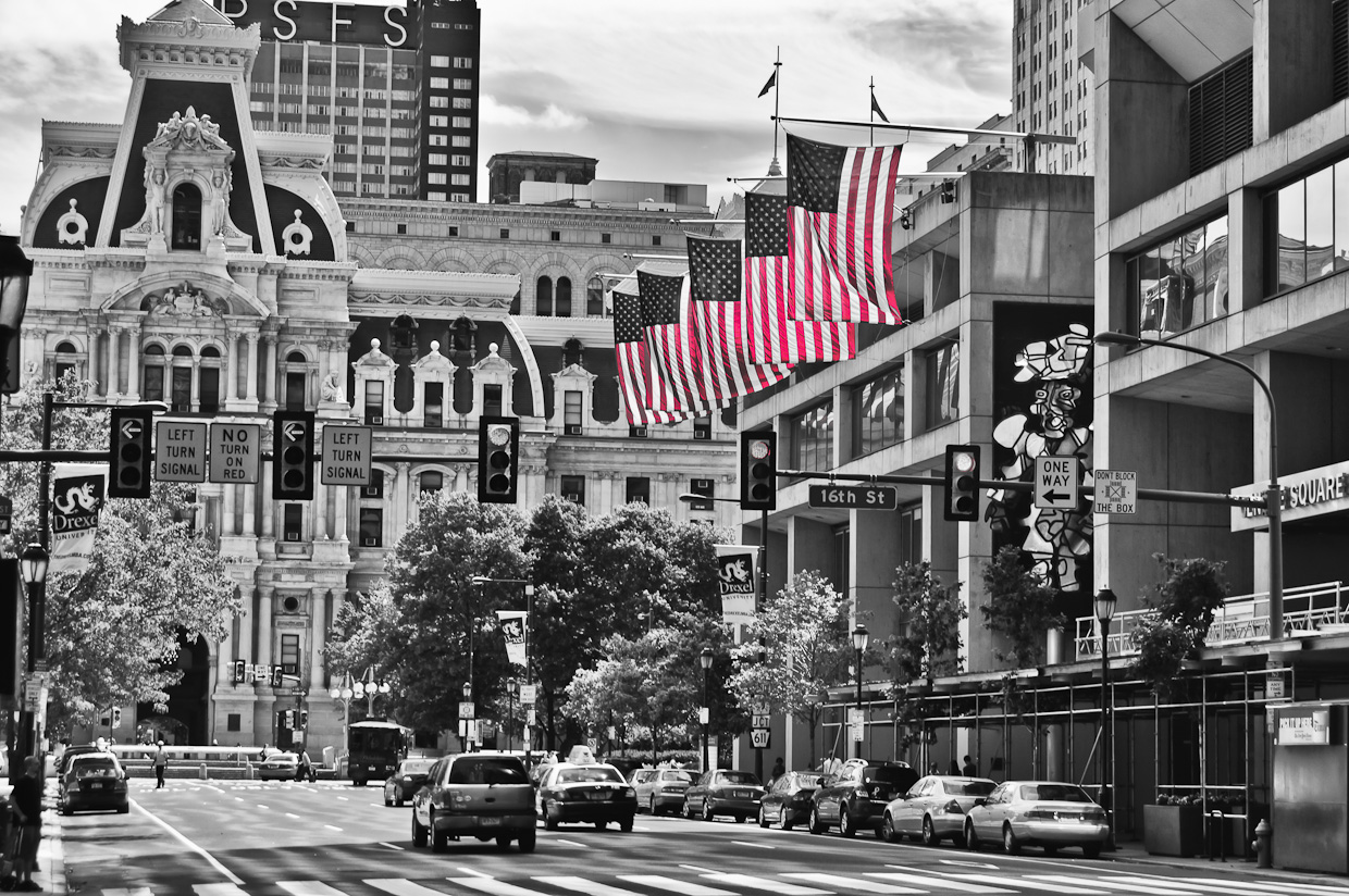 Flags city hall Philadelphia Pa